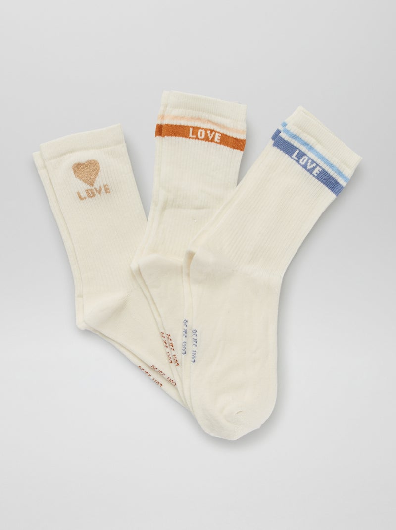 Chaussettes montantes 'love' - Lot de 3 Caramel - Kiabi
