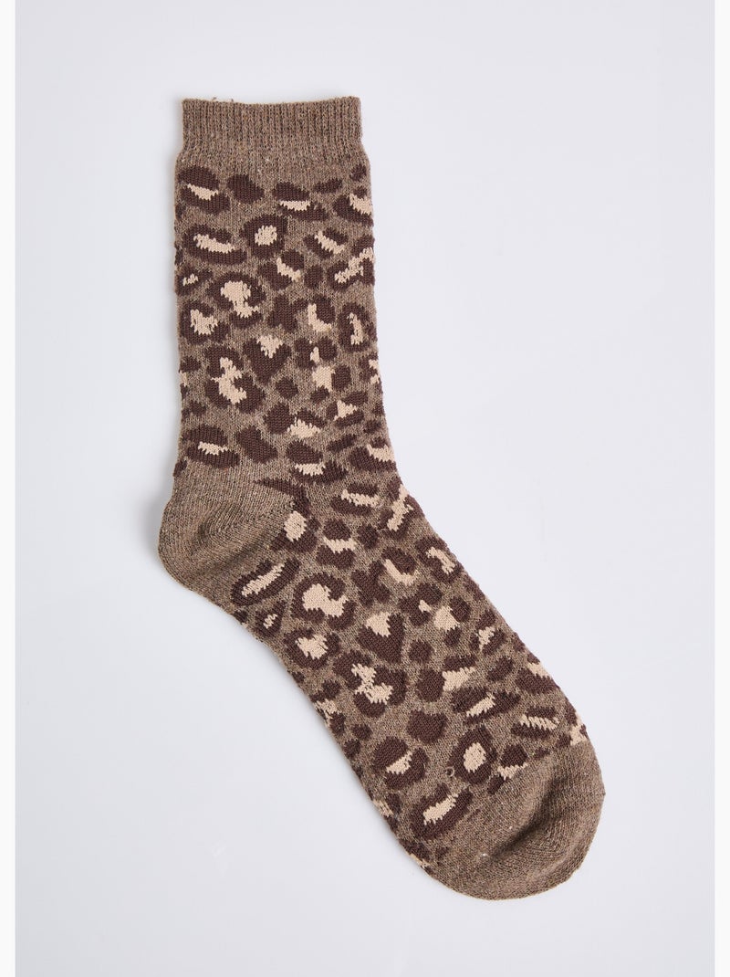 Chaussettes motif léopard avec laine - afibel Marron - Kiabi