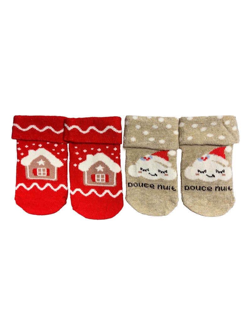 Chaussettes Nuage & Maison x2 Les Chatounets Blanc Rouge - Kiabi