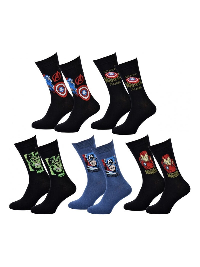 Chaussettes Pack Cadeaux Homme MARVEL AVENGERS - Pack de 5 Noir Bleu Noir - Kiabi