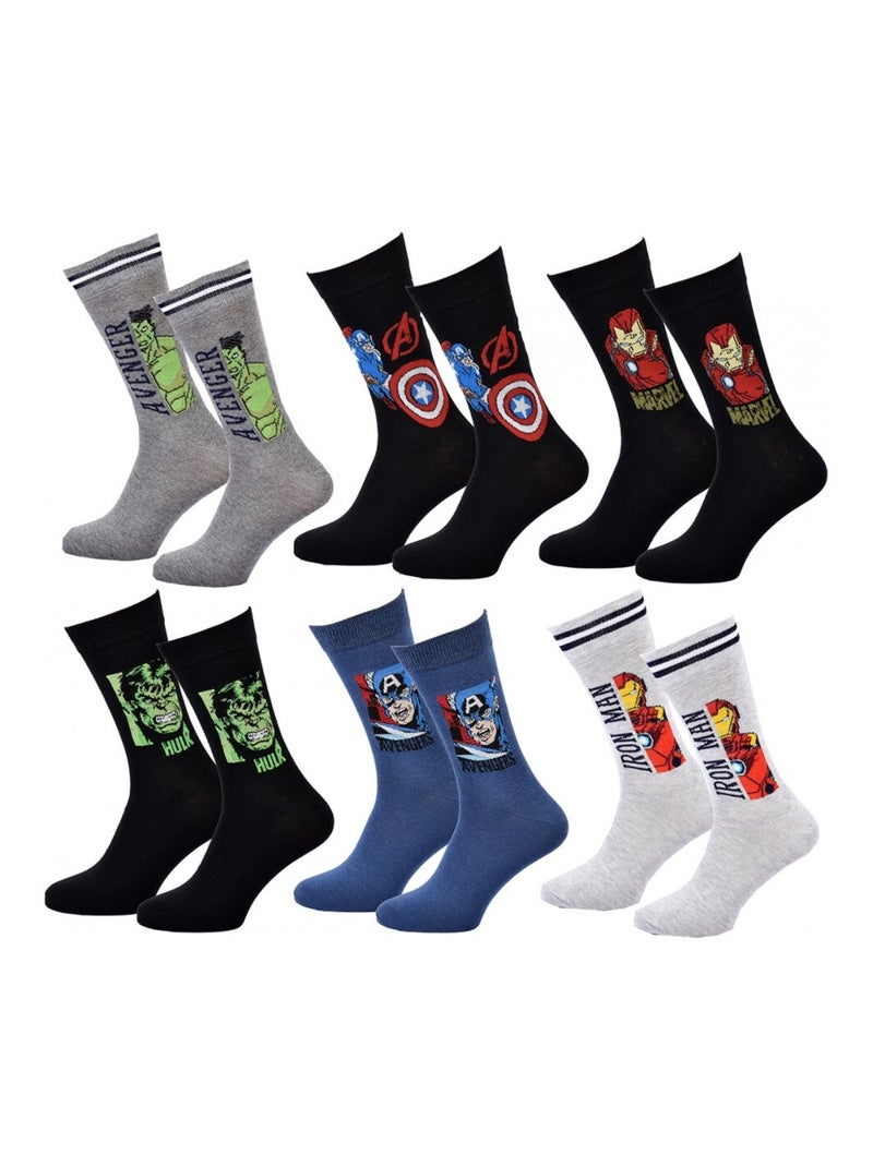 Chaussettes Pack Cadeaux Homme MARVEL AVENGERS - Pack de 6 Gris Multicolore Noir - Kiabi