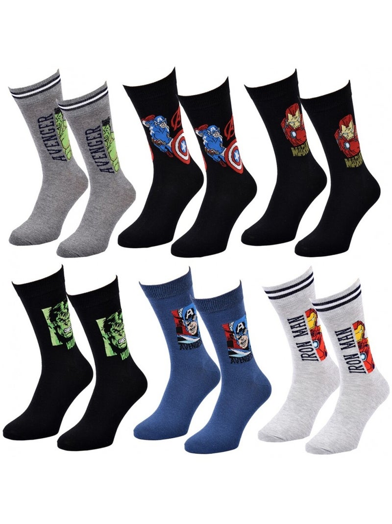 Chaussettes Pack Cadeaux Homme MARVEL AVENGERS - Pack de 6 Gris Multicolore Noir - Kiabi