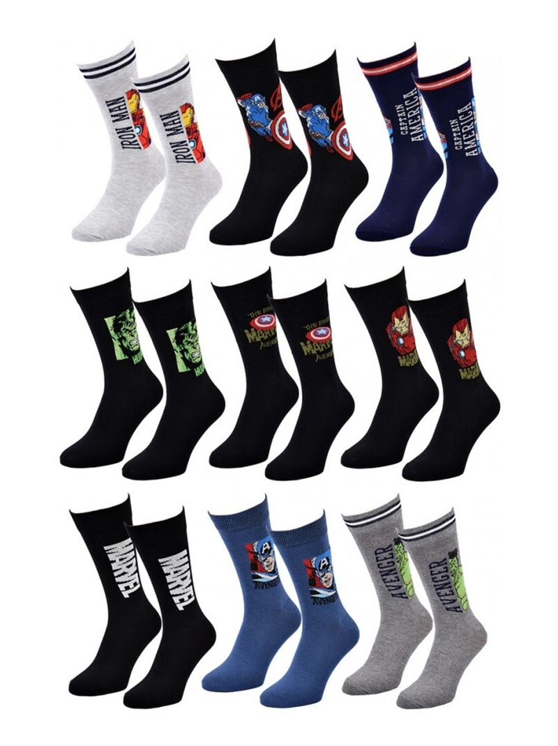 Chaussettes Pack Cadeaux Homme MARVEL AVENGERS - Pack de 9 Gris Multicolore Noir - Kiabi
