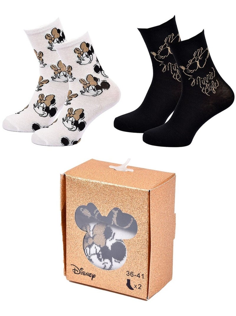 Chaussettes Pack Femme DISNEY MINNIE Pack de 2 Paires Blanc Noir - Kiabi