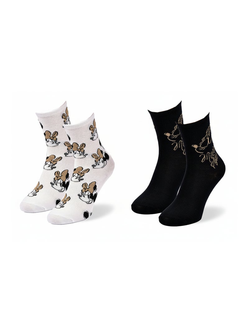 Chaussettes Pack Femme DISNEY MINNIE Pack de 2 Paires Blanc Noir - Kiabi