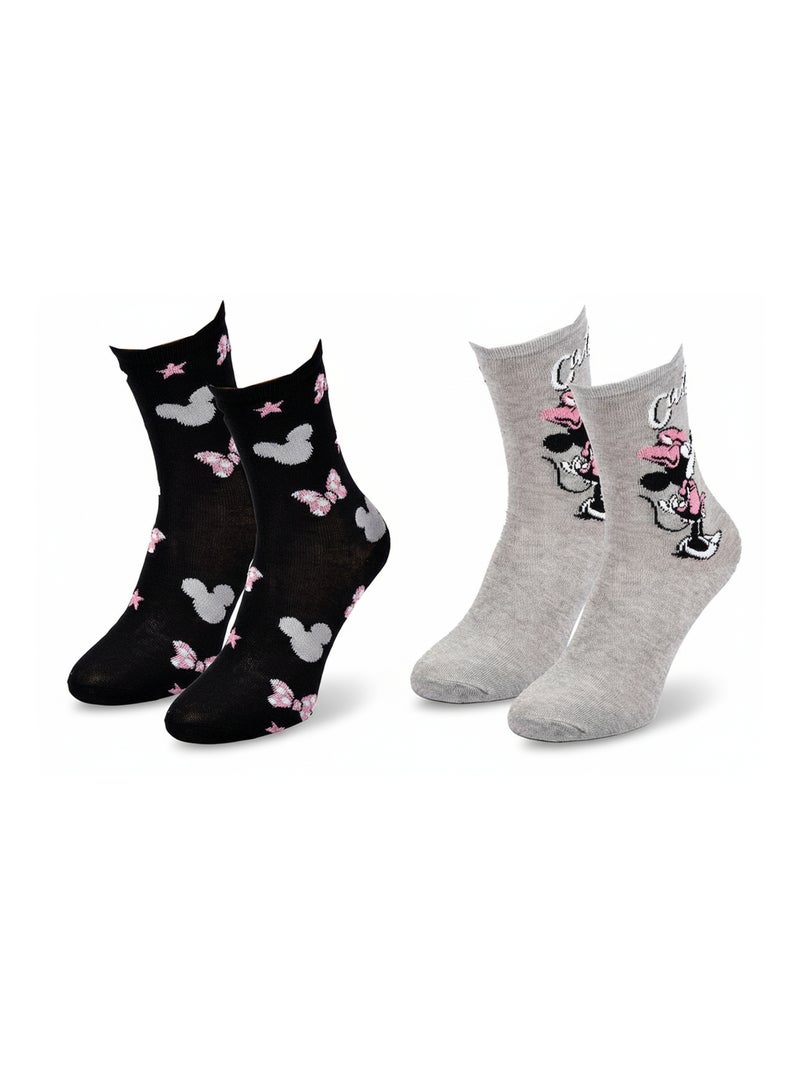 Chaussettes Pack Femme DISNEY MINNIE Pack de 2 Paires Noir Gris - Kiabi
