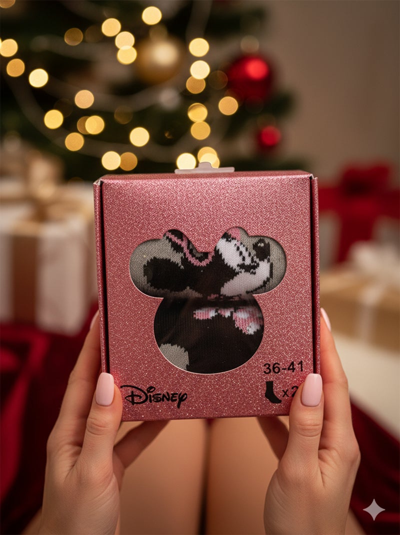 Chaussettes Pack Femme DISNEY MINNIE Pack de 2 Paires Noir Gris - Kiabi