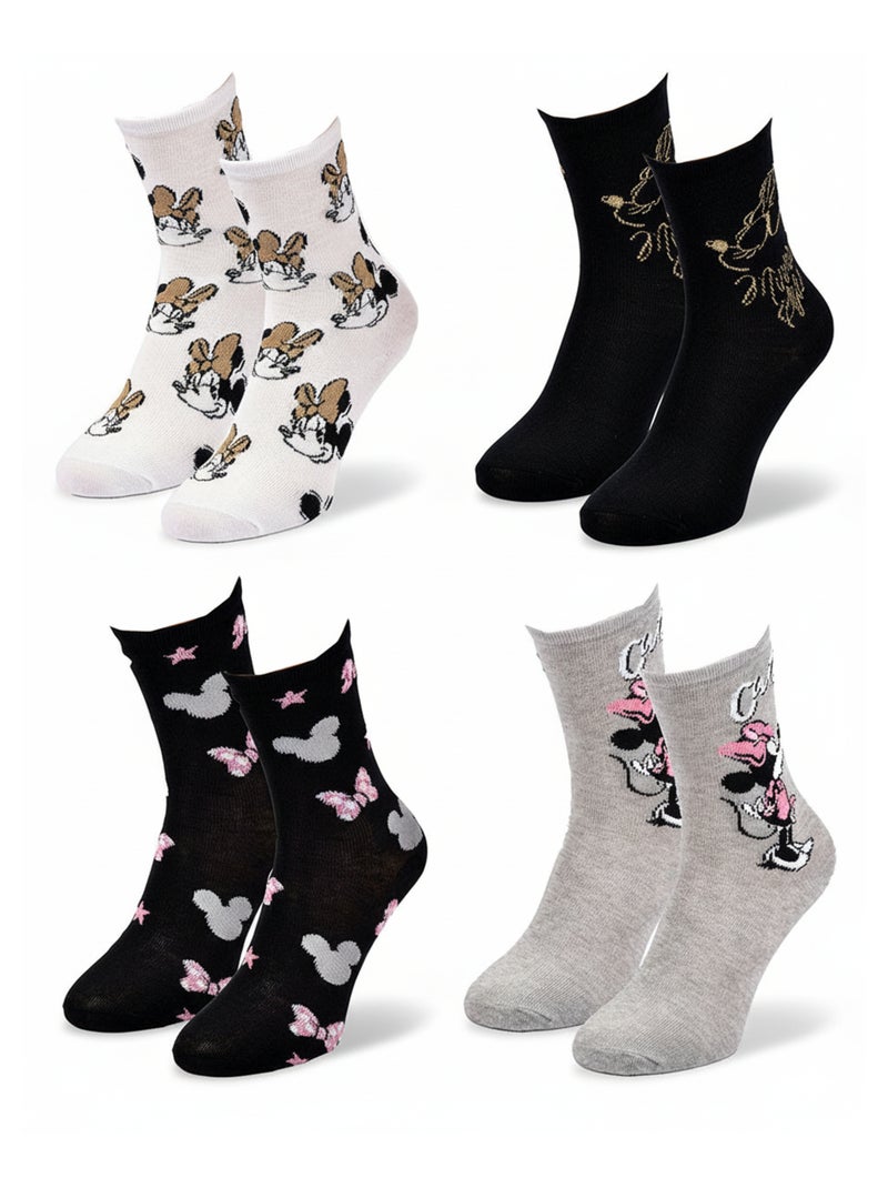 Chaussettes Pack Femme DISNEY MINNIE Pack de 4 Paires Blanc Noir Gris - Kiabi