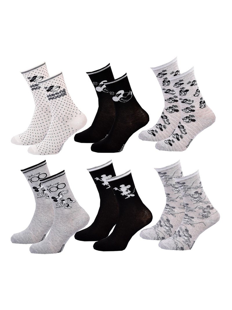 Chaussettes Pack Femme DISNEY MINNIE Pack de 6 Paires Blanc Noir Gris - Kiabi