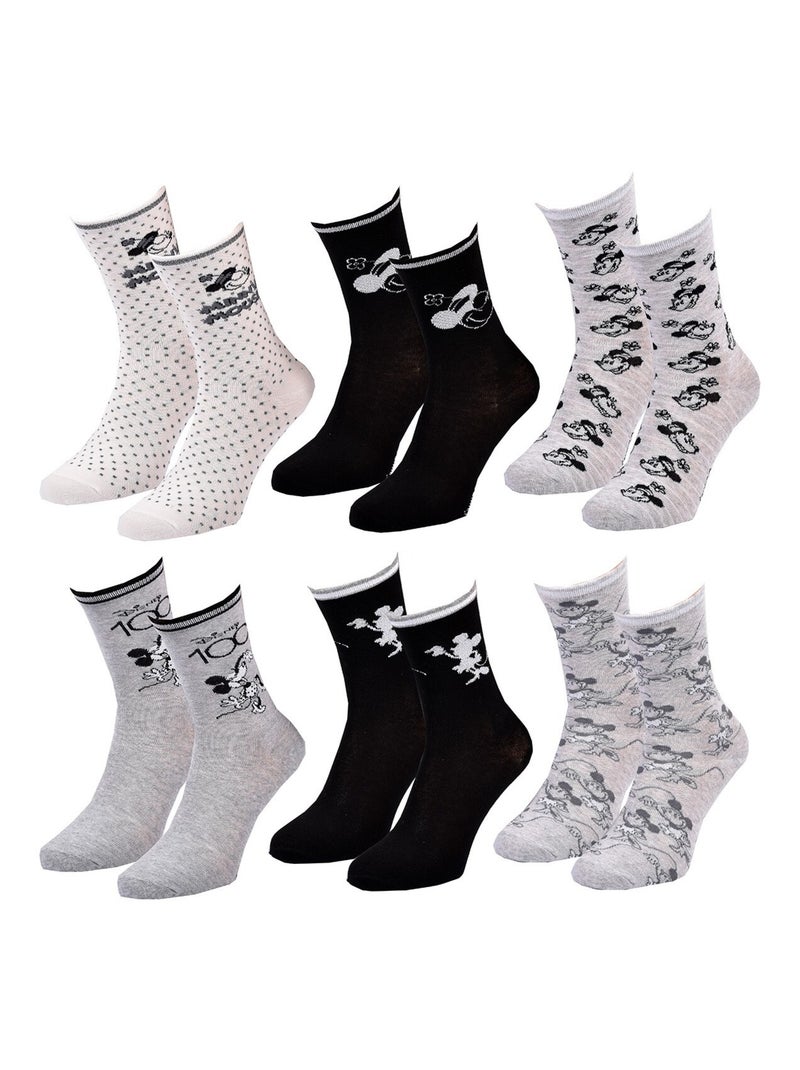 Chaussettes Pack Femme DISNEY MINNIE Pack de 6 Paires Blanc Noir Gris - Kiabi