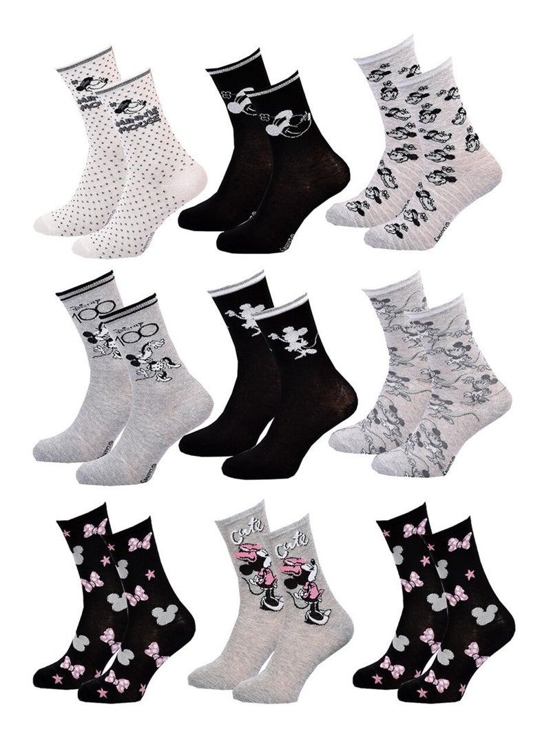 Chaussettes Pack Femme DISNEY MINNIE Pack de 9 Paires Gris Rose Noir - Kiabi