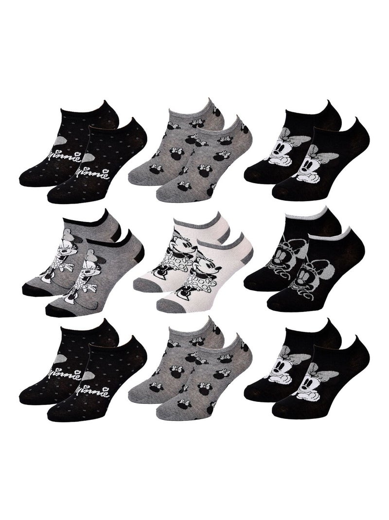 Chaussettes Pack Femme DISNEY MINNIE Pack de 9 Paires Noir Gris Blanc - Kiabi