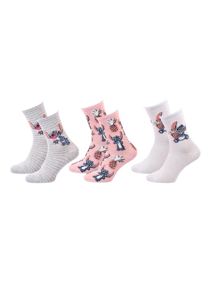 Chaussettes Pack Femme LILO ET STITCH - Pack de 3 Gris Rose Blanc - Kiabi