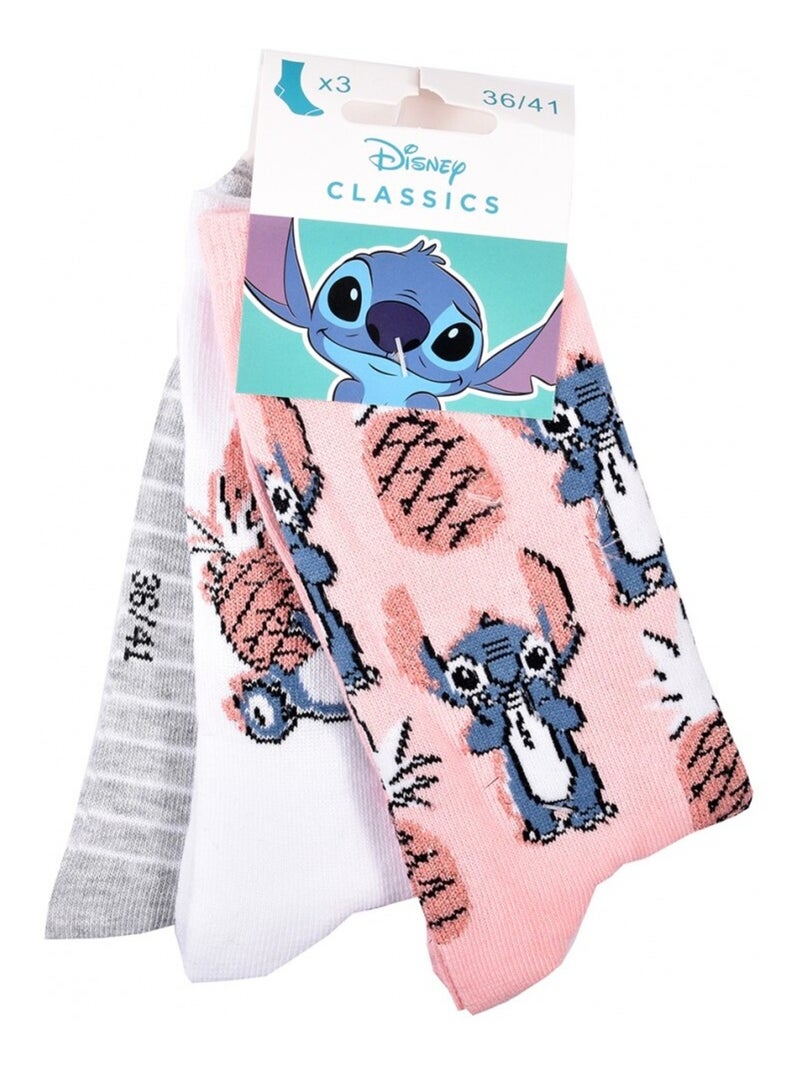 Chaussettes Pack Femme LILO ET STITCH - Pack de 3 Gris Rose Blanc - Kiabi