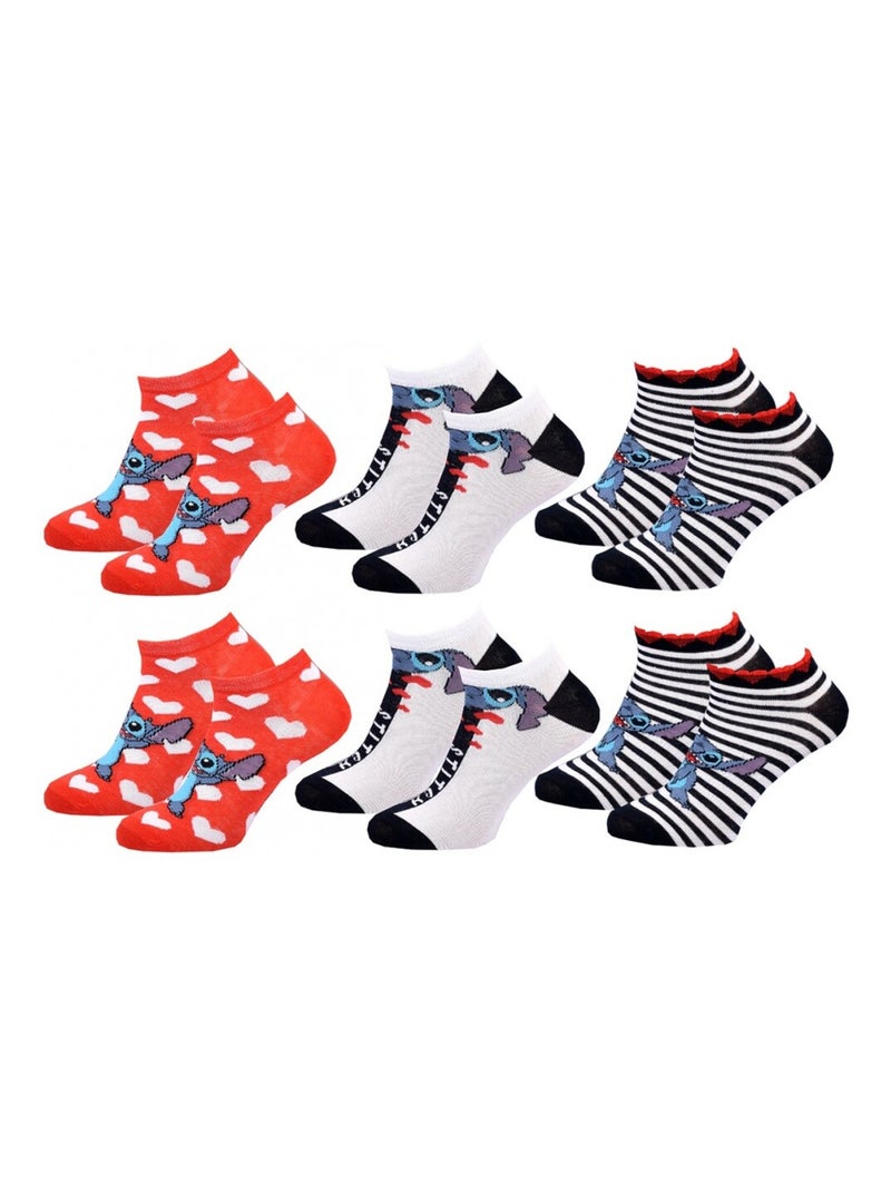 Chaussettes Pack Femme LILO ET STITCH - Pack de 6 Blanc Rouge Bleu - Kiabi