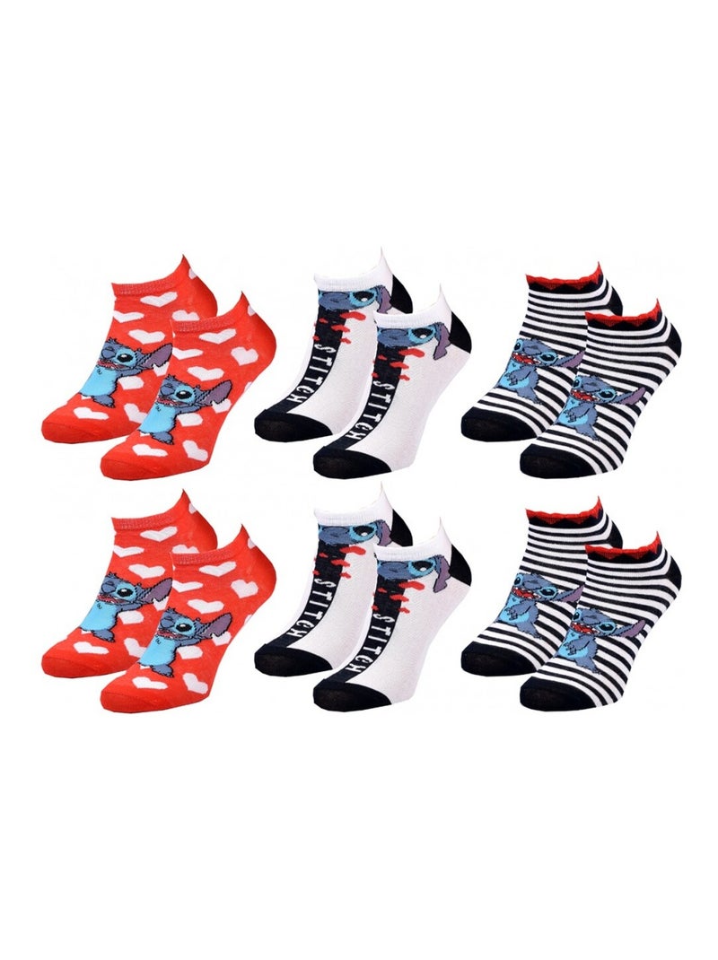 Chaussettes Pack Femme LILO ET STITCH - Pack de 6 Blanc Rouge Bleu - Kiabi