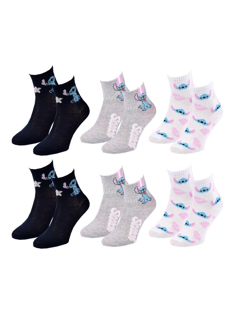 Chaussettes Pack Femme LILO ET STITCH - Pack de 6 Bleu Multicolore Blanc - Kiabi