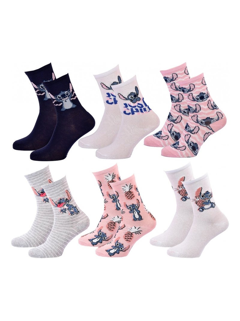 Chaussettes Pack Femme LILO ET STITCH - Pack de 6 Bleu Rose clair Gris - Kiabi