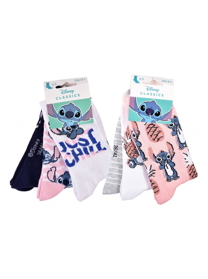 Chaussettes Pack Femme LILO ET STITCH - Pack de 6 Bleu Rose clair Gris - Kiabi
