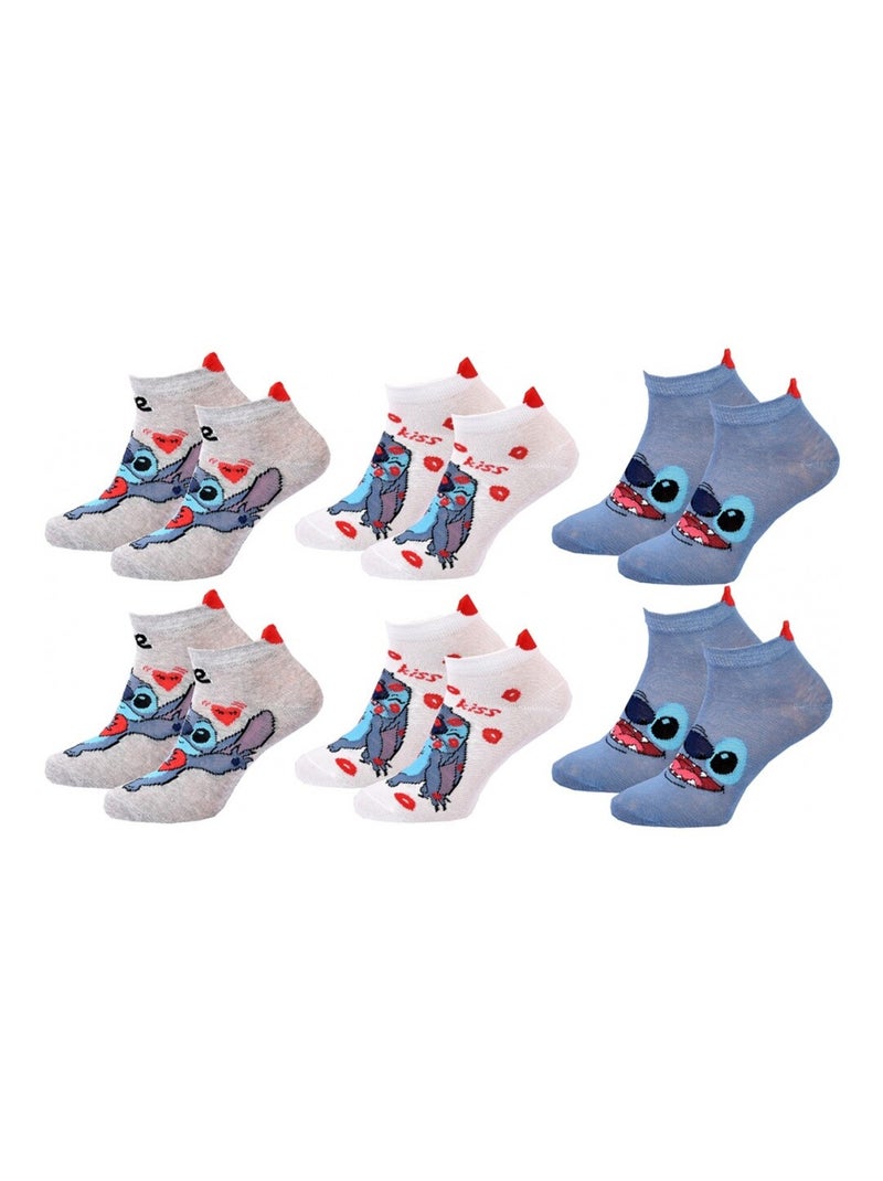 Chaussettes Pack Femme LILO ET STITCH - Pack de 6 Gris Blanc Bleu - Kiabi
