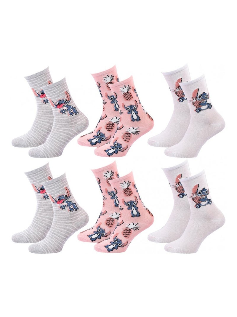 Chaussettes Pack Femme LILO ET STITCH - Pack de 6 Gris Rose Blanc - Kiabi