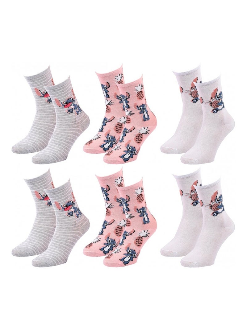 Chaussettes Pack Femme LILO ET STITCH - Pack de 6 Gris Rose Blanc - Kiabi