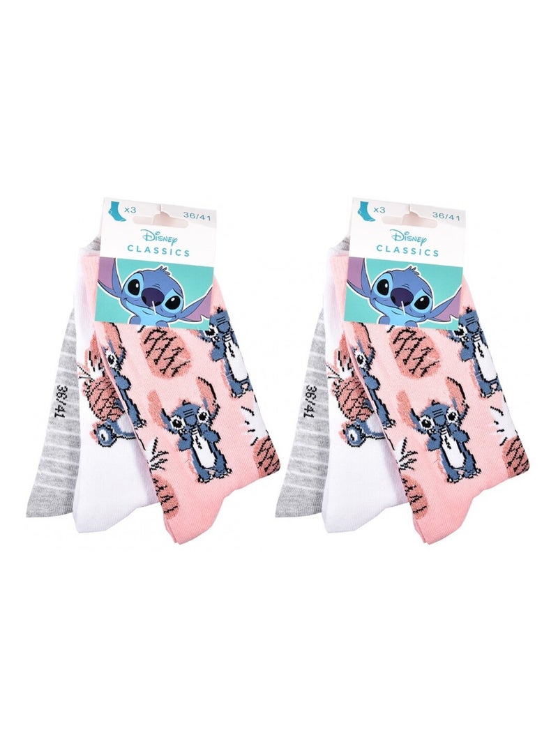 Chaussettes Pack Femme LILO ET STITCH - Pack de 6 Gris Rose Blanc - Kiabi