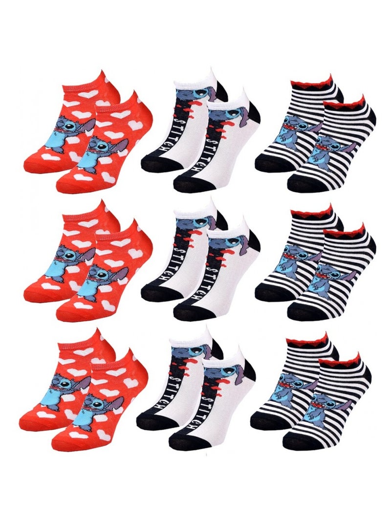 Chaussettes Pack Femme LILO ET STITCH - Pack de 9 Blanc Rouge Bleu - Kiabi