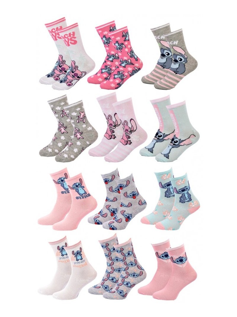 Chaussettes Pack Fille DISNEY LILO ET STITCH Pack de 12 Gris Multicolore Blanc - Kiabi