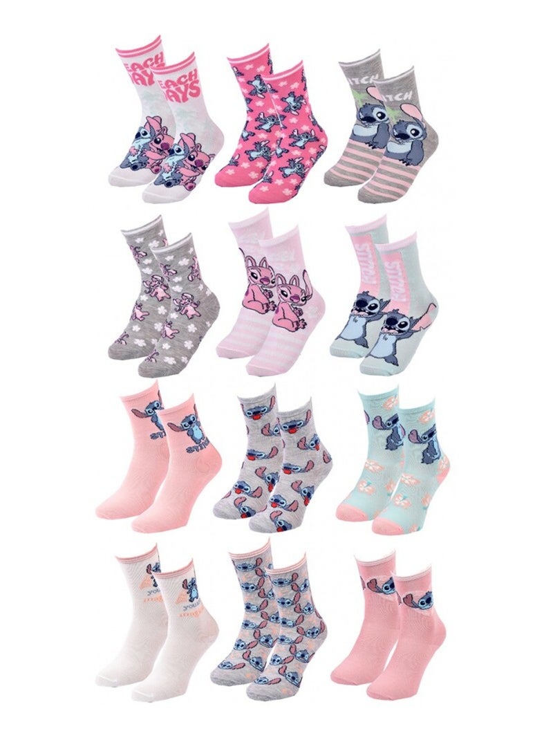 Chaussettes Pack Fille DISNEY LILO ET STITCH Pack de 12 Gris Multicolore Blanc - Kiabi