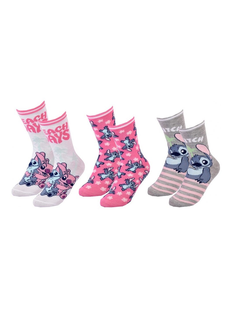 Chaussettes Pack Fille DISNEY LILO ET STITCH Pack de 3 Blanc Rose Gris - Kiabi