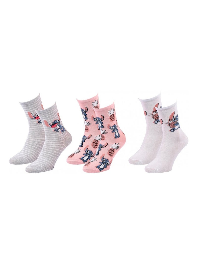 Chaussettes Pack Fille DISNEY LILO ET STITCH Pack de 3 Gris/Blanc/Rose - Kiabi