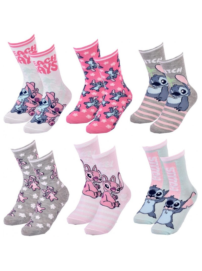 Chaussettes Pack Fille DISNEY LILO ET STITCH Pack de 6 Blanc Rose foncé Gris - Kiabi