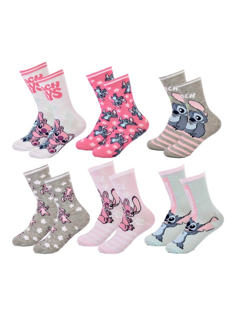 Chaussettes Pack Fille DISNEY LILO ET STITCH Pack de 6 Blanc Rose foncé Gris - Kiabi