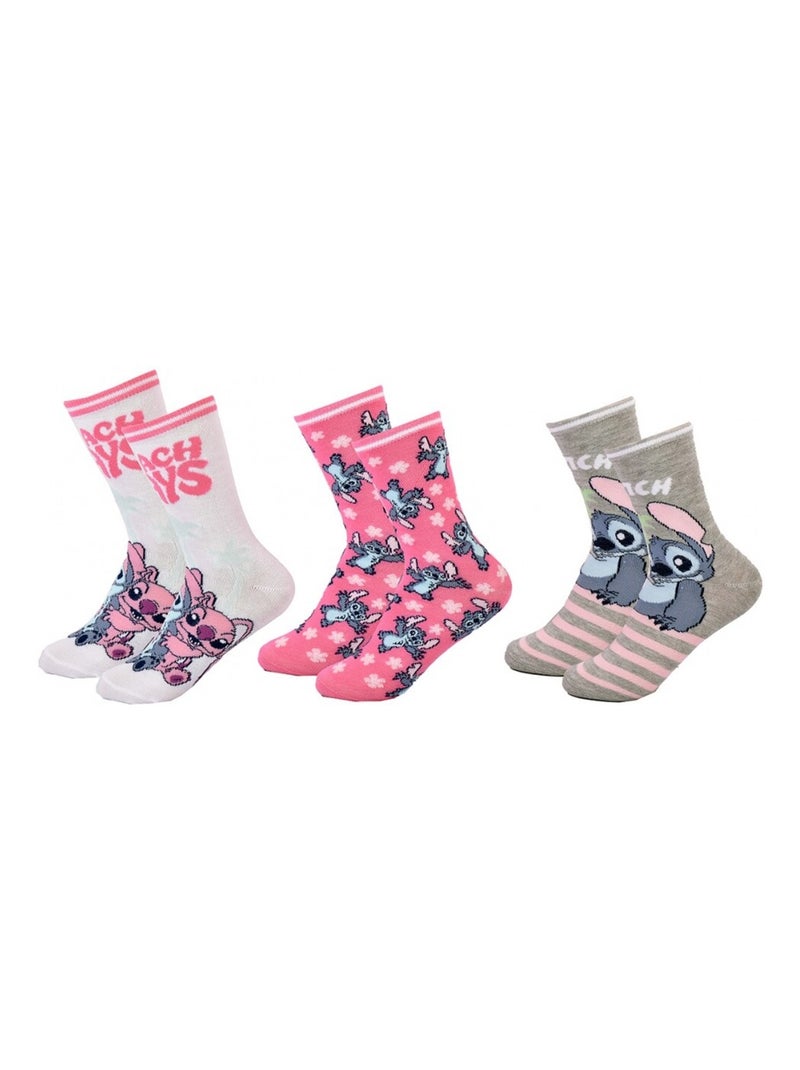 Chaussettes Pack Fille DISNEY LILO ET STITCH Pack de 6 Blanc Rose foncé Gris - Kiabi