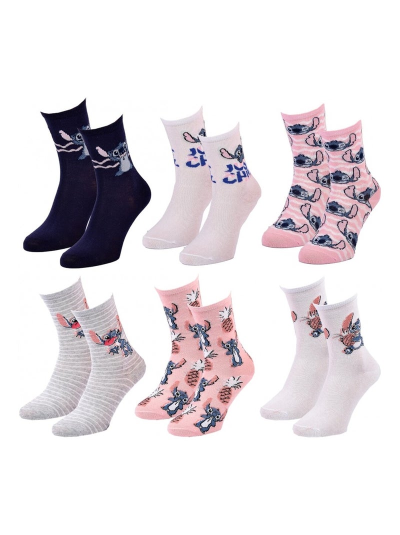 Chaussettes Pack Fille DISNEY LILO ET STITCH Pack de 6 Gris/Blanc/Rose - Kiabi