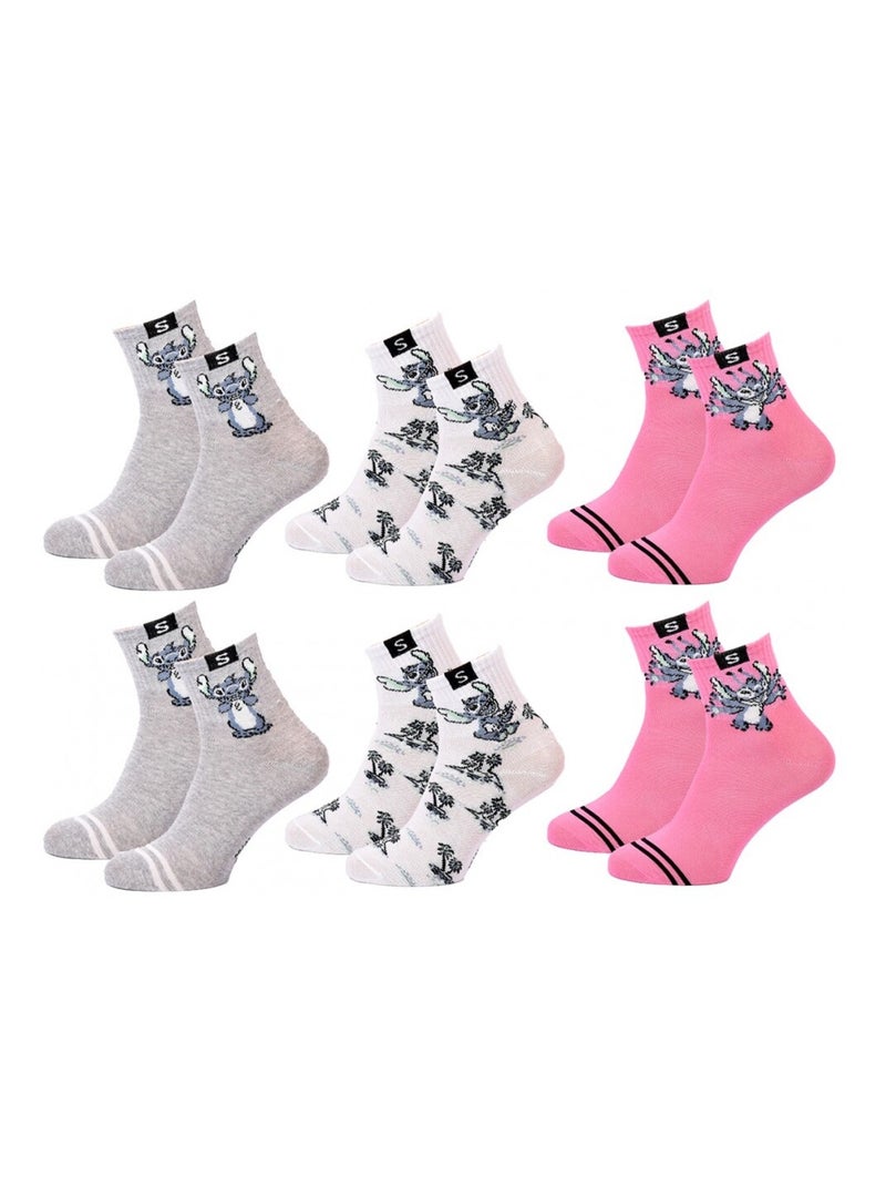 Chaussettes Pack Fille DISNEY LILO ET STITCH Pack de 6 Gris/Blanc/Rose - Kiabi