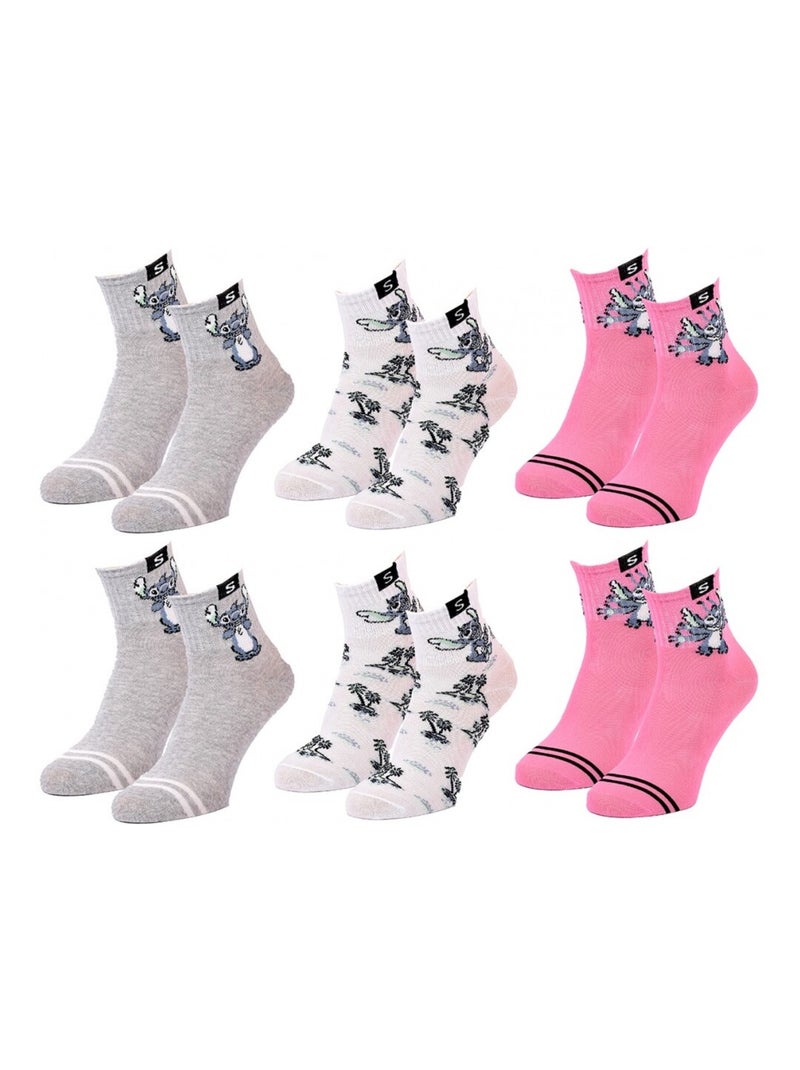 Chaussettes Pack Fille DISNEY LILO ET STITCH Pack de 6 Gris/Blanc/Rose - Kiabi