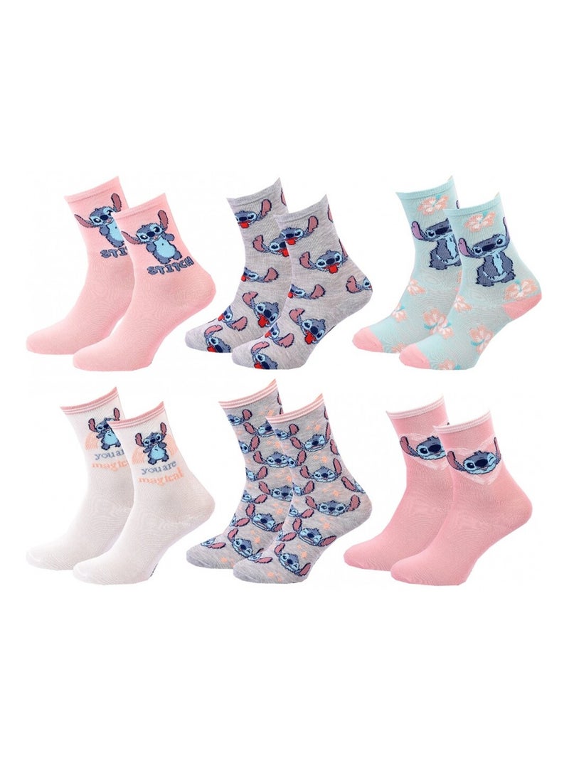 Chaussettes Pack Fille DISNEY LILO ET STITCH Pack de 6 Rose pastel/Menthe/Blanc/Beige - Kiabi