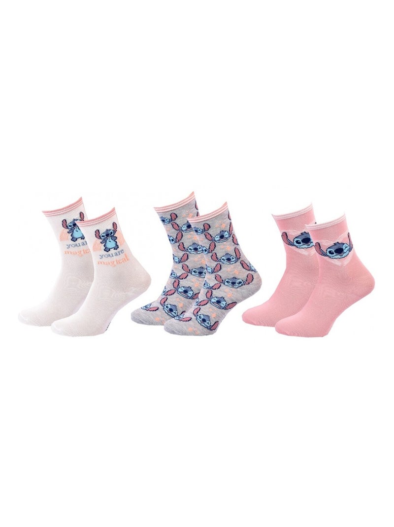 Chaussettes Pack Fille DISNEY LILO ET STITCH Pack de 6 Rose pastel/Menthe/Blanc/Beige - Kiabi