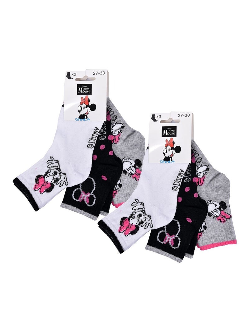 Chaussettes Pack Fille DISNEY MINNIE Pack de 6 Paires Gris Blanc Noir - Kiabi