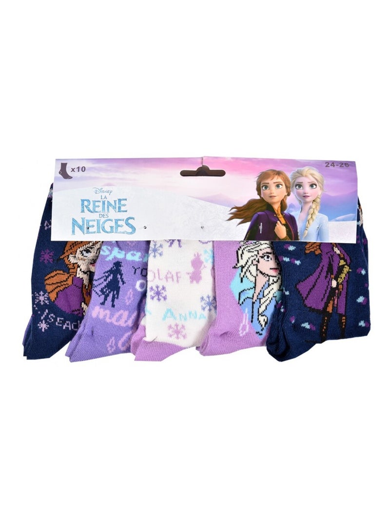 Chaussettes Pack Fille LA REINE DES NEIGES - Pack de 10 Blanc Violet Blanc - Kiabi