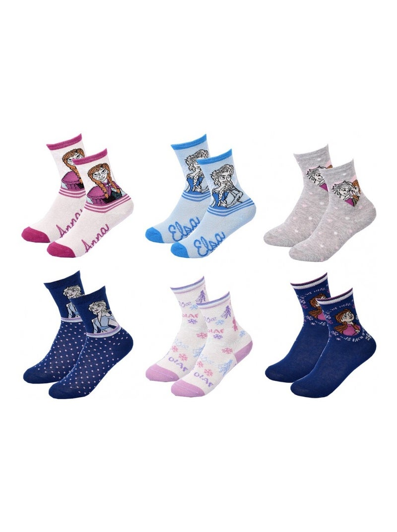 Chaussettes Pack Fille LA REINE DES NEIGES - Pack de 6 Blanc Gris Bleu - Kiabi
