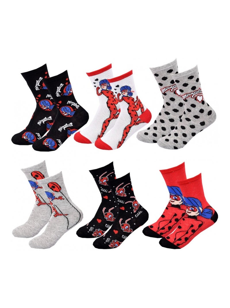 Chaussettes Pack Fille MIRACULOUS - Pack de 6 Noir Blanc Gris - Kiabi