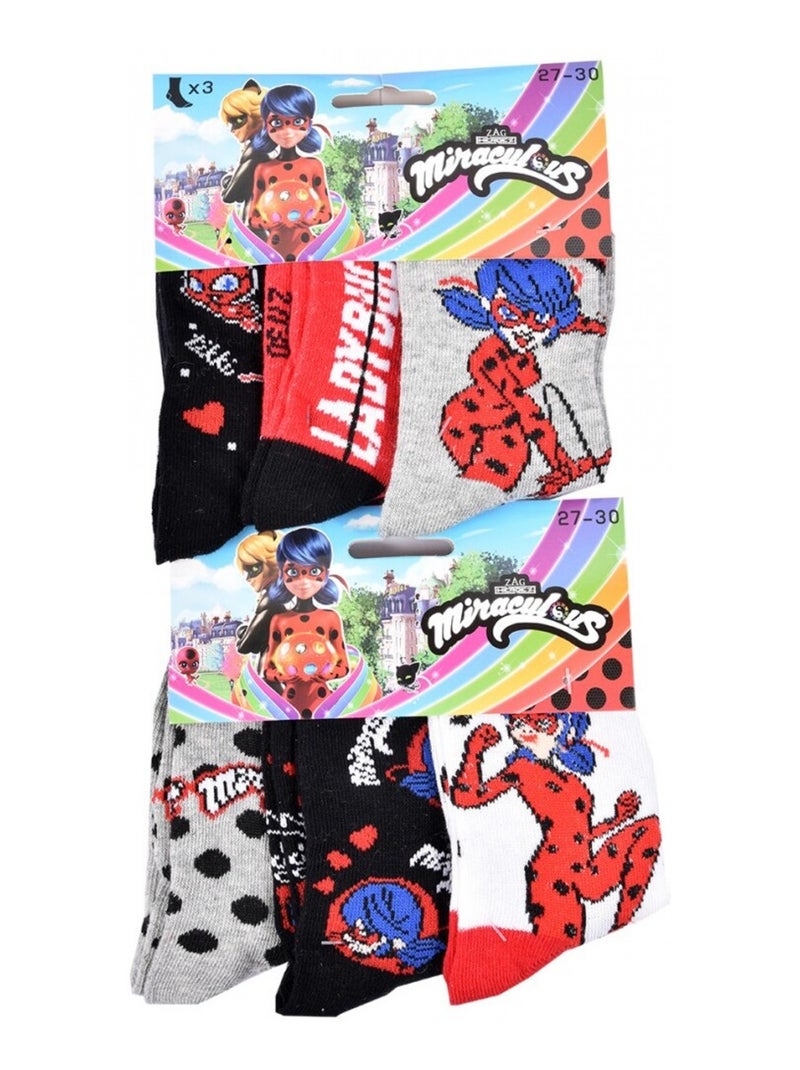 Chaussettes Pack Fille MIRACULOUS - Pack de 6 Noir Blanc Gris - Kiabi
