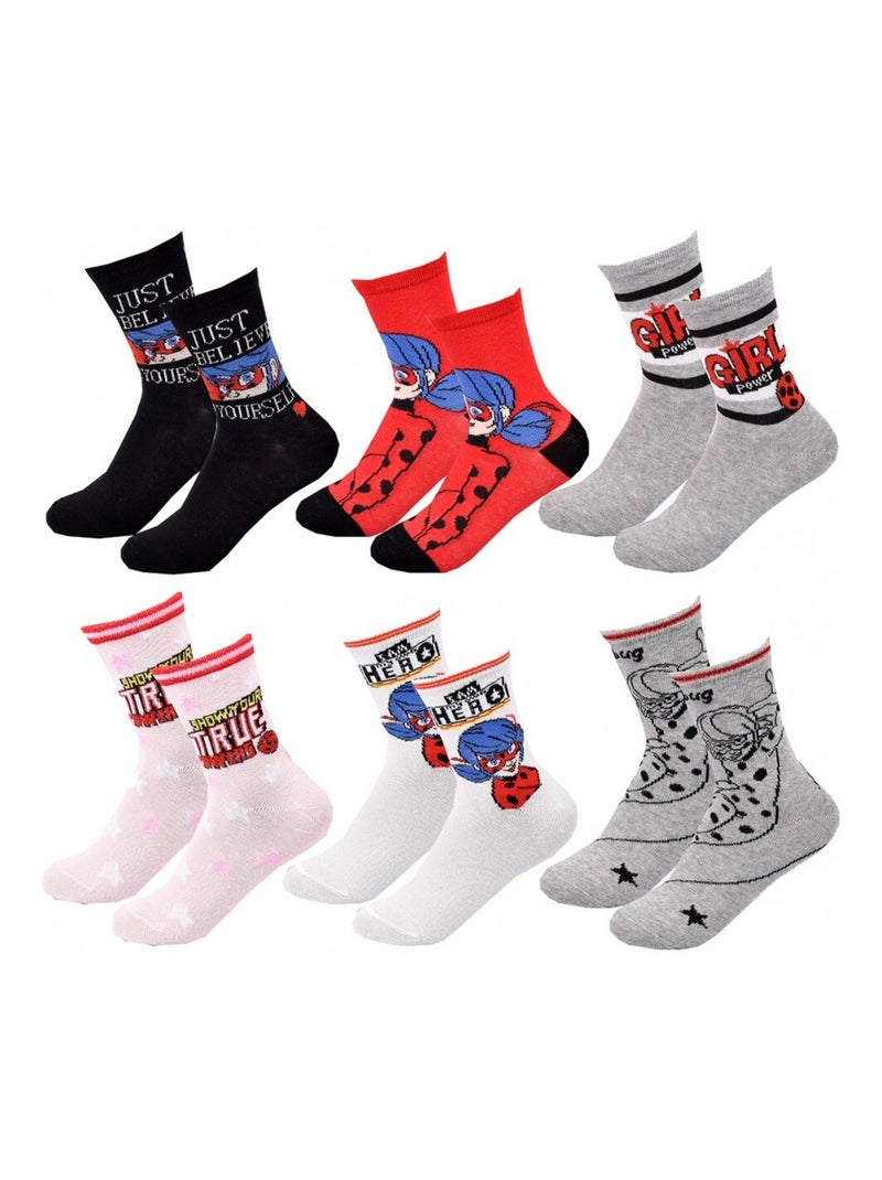Chaussettes Pack Fille MIRACULOUS - Pack de 6 Noir Blanc Gris Rouge - Kiabi