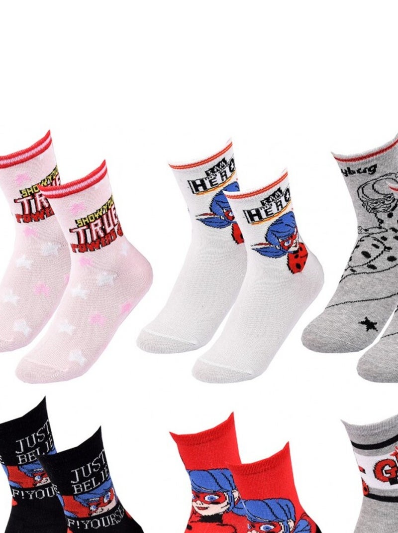 Chaussettes Pack Fille MIRACULOUS - Pack de 6 Noir Blanc Gris Rouge - Kiabi