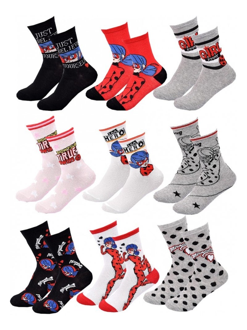 Chaussettes Pack Fille MIRACULOUS - Pack de 9 Gris Multicolore Blanc - Kiabi