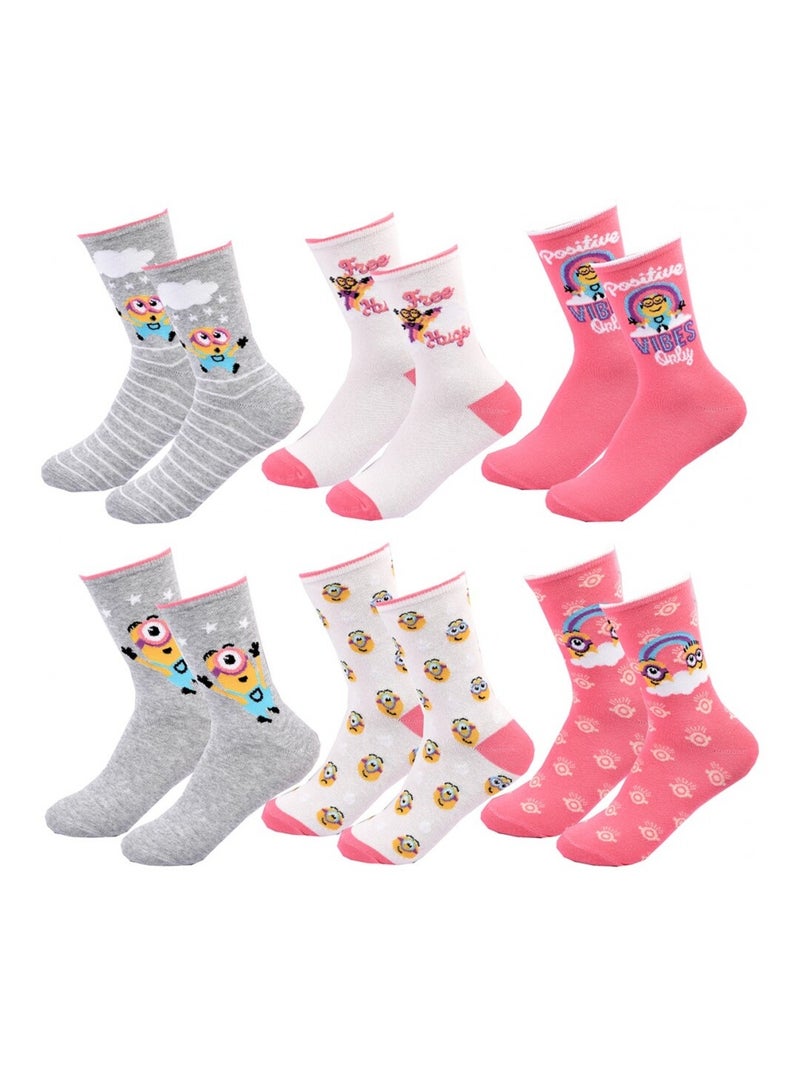 Chaussettes Pack Fille MOI MOCHE ET MECHANT - Pack de 6 Blanc Rose Gris - Kiabi