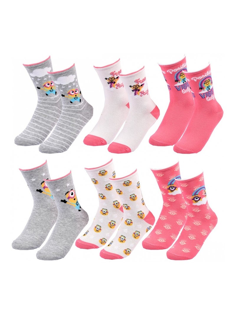 Chaussettes Pack Fille MOI MOCHE ET MECHANT - Pack de 6 Blanc Rose Gris - Kiabi